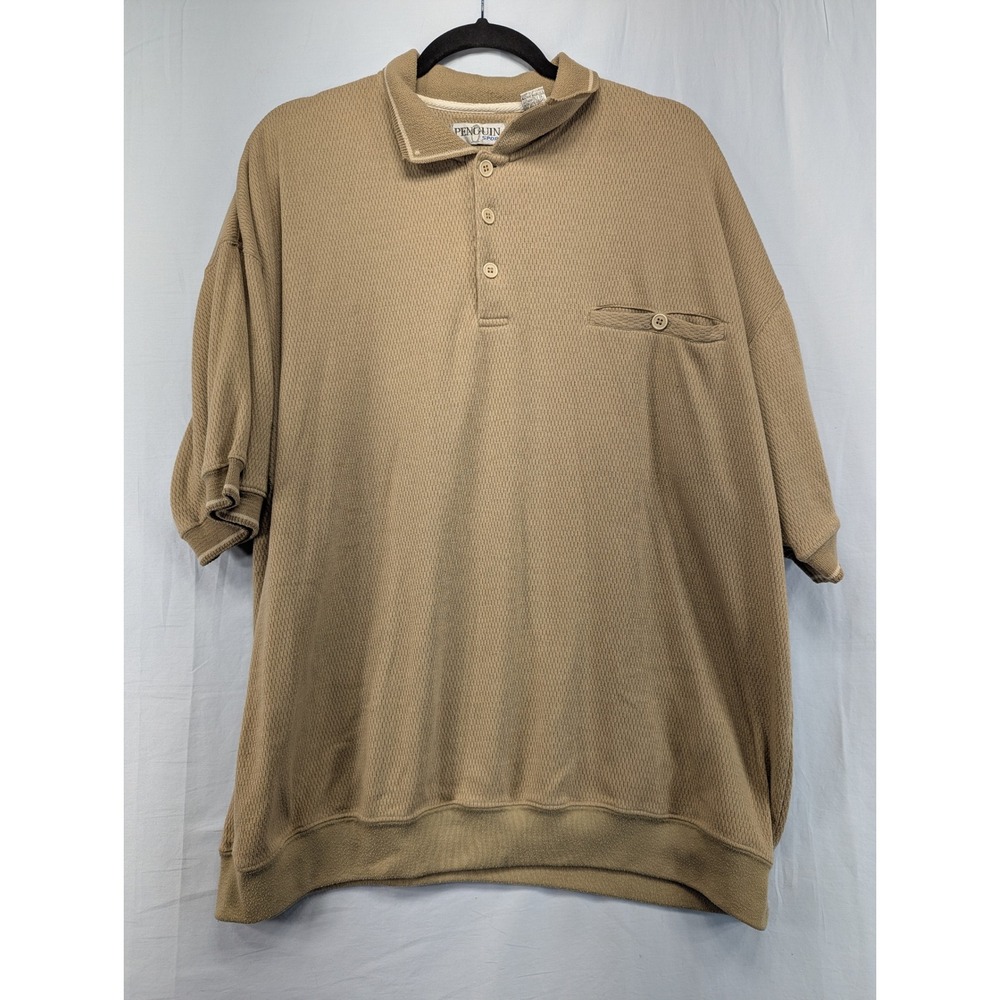 Penguin Sport Mens Tan Textured Short Sleeve‎ Collared Polo Shirt XXL